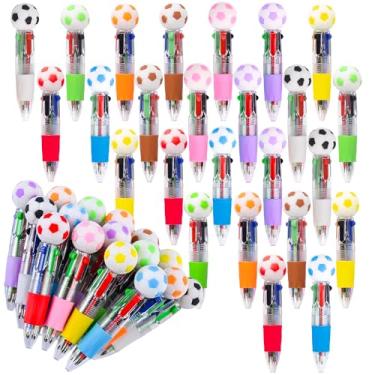 Imagem de LiYiQ 25 canetas de futebol multicoloridas em um desenho animado fofas divertidas 4 em 1 canetas esferográficas kawaii em formato de futebol para crianças presentes divertidos