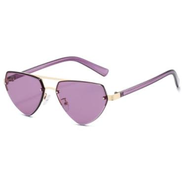 Imagem de Óculos de sol triangulares de meia armação, retrô, clássicos, com proteção solar, estilo punk, masculino, com lentes duplas (C3 roxo)