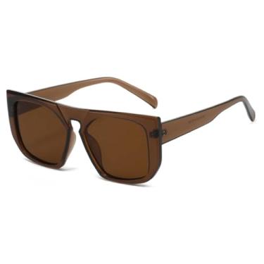 Imagem de Óculos de sol punk quadrado retrô, óculos de sol femininos da moda, óculos de sol para dirigir, armação grande, protetor solar (chá C4)