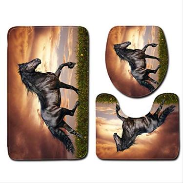 Imagem de Tapete de banheiro de três peças, conjunto de chuveiro de vaso sanitário, tapete de banheira decorativo de desenho 3D e tapete de cobertura de vaso sanitário macio, cobertor de banho antiderrapante