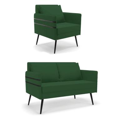 Imagem de Kit 01 Namoradeira 02 Lugares E 01 Poltrona De Ferro Verde