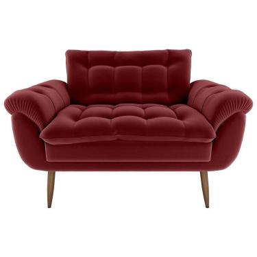 Imagem de Sofá 2 Lugares Pequeno 1,25 Pés Em Madeira Maciça Xangai Veludo Vermelho Matrix Veludo Vermelho