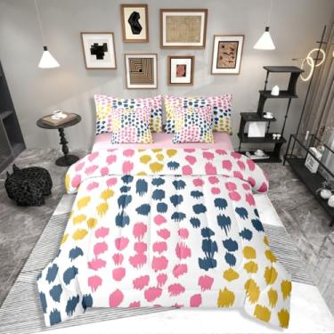 Imagem de Erosebridal Conjunto de cama de casal Boho Spots com 7 peças, abstrato, bolinhas, círculo, geométrico, para crianças e adultos, conjunto de cama moderno com pinceladas