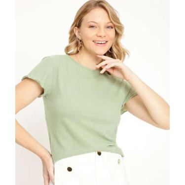 Imagem de Blusa Feminina Canelada Manga Curta Marisa-67217, Verde, M