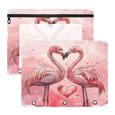 Imagem de SEHANY Pasta de lápis flamingo rosa com 3 anéis - bolsa de documentos com zíper tamanho A4 com janela transparente para sala de aula, escritório, 2 peças
