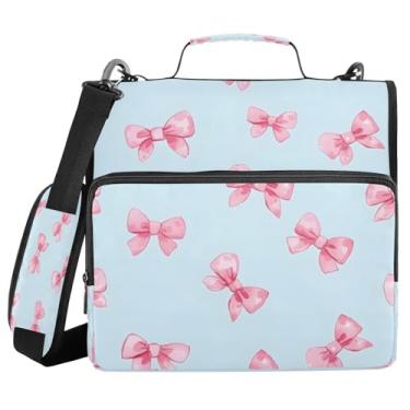 Imagem de Blueangle Fichário com zíper pequeno com laços rosa, bolsa de 3 anéis de 3 anéis, comporta 500 páginas, organizador de zíper com vários bolsos com alça e alça ajustáveis (264)