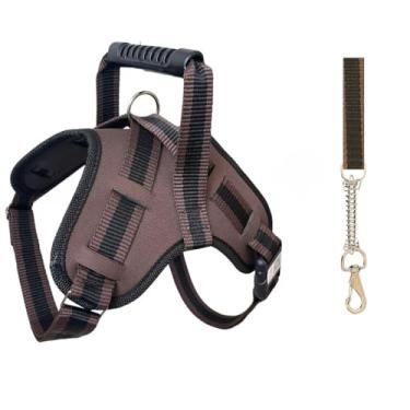 Imagem de Coleira Peitoral Ajustável com Guia para Cães Grandes – Peitoral Resistente com Anti-Puxão para Pitbull Doberman e Raças Fortes (MARROM,M)