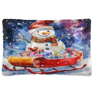 Imagem de SEHANY Cama de Natal com flocos de neve, boneco de neve, para cães, gatos, com fundo antiderrapante, caixa de canil, colchão macio, lavável, para cães pequenos, médios e grandes, gatos, 91 x 61 cm
