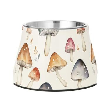 Imagem de SEHANY Tigelas para cães de ervas e cogumelos antiderrapante de aço inoxidável com fundo de borracha para evitar tombamento, tigelas elevadas para comida e água quadriculadas para cães e gatos