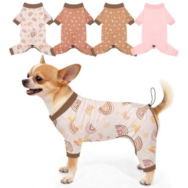 Imagem de Bienbee Pijamas para cães, pacote com 4 roupas fofas macias e macias para cachorros, pijamas, pijamas, roupa ajustável, respirável e elástica para cães pequenos, médios e grandes, meninas e meninos