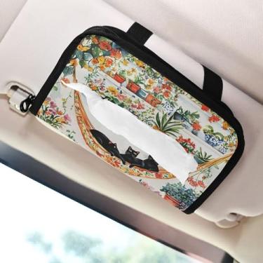 Imagem de SEHANY Porta-lenços de carro de gato fofo, caixa de lenços de papel de carro, suporte de guardanapo retangular dispensador de máscara de carro caixa de lenços de veículo para automóvel universal