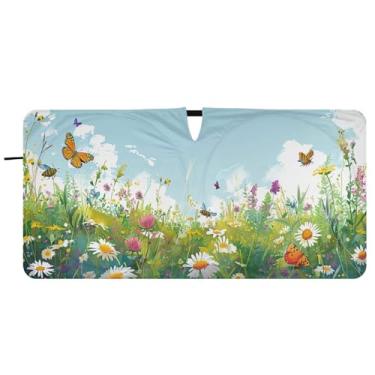 Imagem de Blueangle Aquarela flores silvestres pára-brisas sombra solar - 149.9 cm x 76.2 cm dobrável carro janela frontal blocos pára-sol raios UV viseira de sol (185)