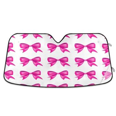 Imagem de ATTX Guarda-sol para para-brisas de carro Red Bows 144.8 cm x 80.0 cm Protetor solar universal com proteção UV, persiana de janela frontal automática dobrável para caminhões Sedans SUVs #156