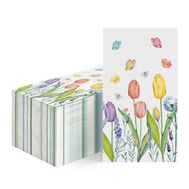 Imagem de Horaldaily 100 Guardanapos Decorativos De Papel Descartáveis Para Convidados, Tulipas Coloridas E Borboletas Festa, Almoço, Jantar, Cozinha Banheiro