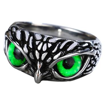 Imagem de AZYOUNG Anel de coruja unissex de aço inoxidável 316L, vintage, azul e verde, tamanho 6-10, Metal, Sem pedra preciosa