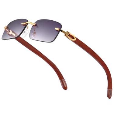 Imagem de Gafas de sol Dollger de madera sin montura, rectangulares UV400 para h