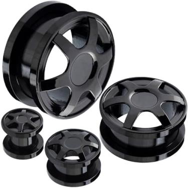 Imagem de (APENAS 1 par) Piercing de orelha com logotipo de roda para túnel de carne, ajuste de parafuso de orelha, tamanho disponível de 2 g (6 mm) a 30 mm. Escolha o tamanho e a cor, 11/16 = 18mm, Aço