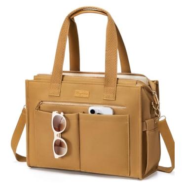 Imagem de Bolsa de lona para mulheres, bolsa transversal grande com 15 bolsos, bolsa bíblica para laptop com zíper para professores, trabalho, viagem, faculdade, G 6. marrom, Large-15.6inch