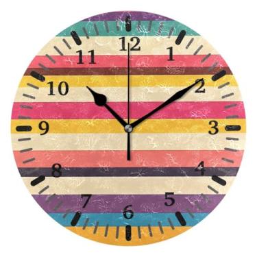 Imagem de CEBUGI 1 relógio de parede com listras horizontais, operado por bateria, relógios de parede silenciosos sem tique-taque para cozinha, banheiro, quarto, escritório, decoração 25,4 cm