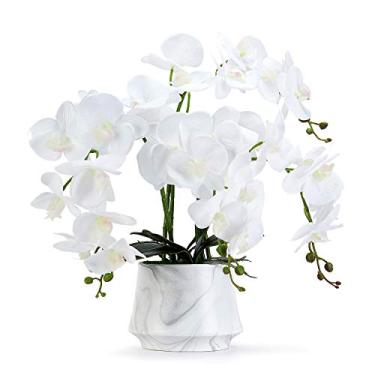 Imagem de Orquídea Phalaenopsis branca elegante: flores artificiais realistas para decoração de interiores, perfeitas para casamentos, salas de estar e quartos