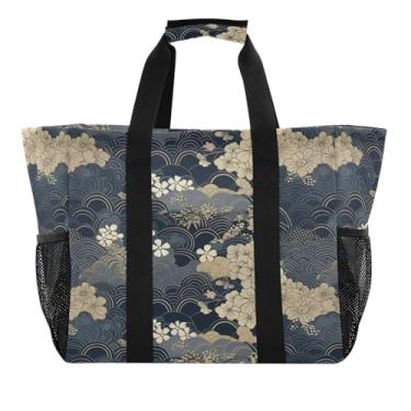 Imagem de Wassud Sacolas de mercearia reutilizáveis com padrão dourado e marrom, grande bolsa organizadora de lona à prova d'água para praia, piquenique, lavanderia, viagem