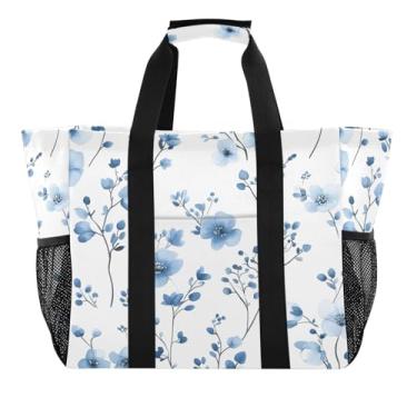 Imagem de Wassud Linda bolsa de compras reutilizável com ramo de flores grande bolsa organizadora de lona impermeável para praia, piquenique, lavanderia, viagem