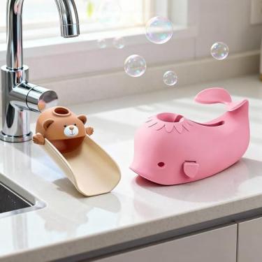 Imagem de Skyroku Extensor de torneira infantil e tampa de bico de banheira azul, extensor de pia com sensor de temperatura para pias de banheiro, cozinha, banheiras, agrupe e economize! (BrownPink)