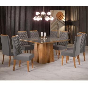 Imagem de Mesa de Jantar Quadrada Sonhare Com 8 Cadeiras Iza Mel/Cinza/Vd Grafit