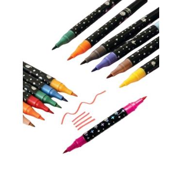 Imagem de Canetas Glitter Ponta Dupla, 12 Unidades com 24 Cores, para Desenhos, Lettering, Scrapbooking e Artes