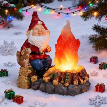 Imagem de Estátua de gnomo de jardim com iluminação solar - decoração externa impermeável para jardim, quintal, varanda, pátio, gramado, varanda, para mulheres, Natal, inauguração de casa, decoração externa de