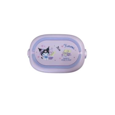Imagem de Kit Lancheira Infantil Dupla Camada com Alça e Talher, 1600ml, Rosa com Roxo, Plástico PP Livre de BPA, com 2 Potes Internos, Talheres Inclusos, 20x14.5x10cm