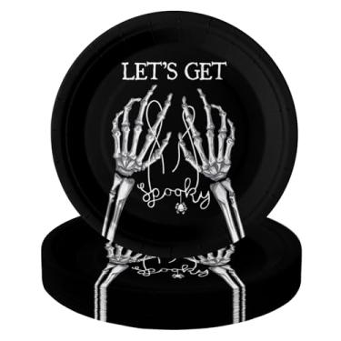 Imagem de Horaldaily 40 peças de pratos de papel de Halloween, placas de esqueleto para festa, aniversário, feriado, jantar, evento, artigos de mesa descartáveis, decoração, 9 cm
