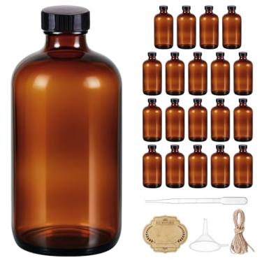 Imagem de Garrafas de vidro de 473 ml com tampas, pacote com 20 frascos de amostra âmbar Boston redondos de kombucha com tampas pretas, recipientes de vidro perfeitos para fermentação secundária, armazenamento
