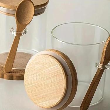 Imagem de Kit 2 Potes de Vidro Herméticos 450ml | Tampa e Colher de Bambu | Livre de BPA | Ideal para Mantimentos, Temperos, Café e Grãos | Vedação em Silicone | Design Moderno e Sustentável Cozinha Organizada