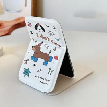 Imagem de Espelho de maquiagem dobrável para mulheres, design portátil de desenho animado, espelho de beleza vertical, espelhos de cosméticos de bolso compacto