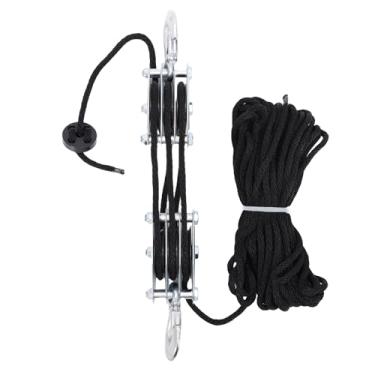 Imagem de Hyuduo de Polia de Talha de Corda, 3 Rodas, Corda de 15m, 2.200 Libras, Resistência à Ruptura 6:1, Bloco de Força e Equipamento de Elevação, Com Gancho Forjado e Rolo de Nylon, para