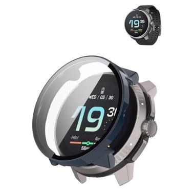Imagem de Capa para relógio inteligente Suunto Race GPS Sports, protetor de tela de PC rígido, vidro temperado 9H ultrafino cobertura total amortecedor à prova de choque, azul