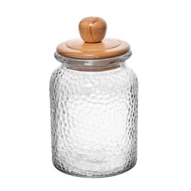 Imagem de Pote De Vidro Martelado Com Tampa De Bambu 1l Wolff