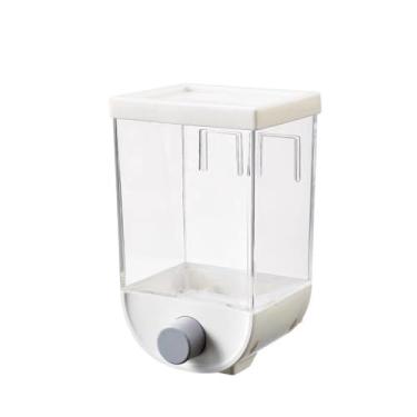 Imagem de Dispenser Organizador de Parede Multiuso com Botão, Transparente e Branco, 1000ml, para Cereais e Alimentos Secos