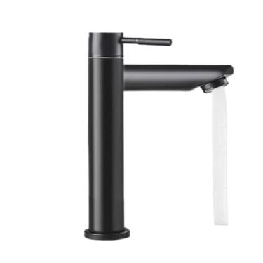 Imagem de Torneira de Banheiro Lavabo cuba Preta Prata Luxo Metal Cromada Moderna 1/2 Cuba Fosco Inox Quadrada(Torneira cilíndrica de preta)