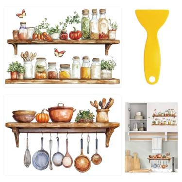 Imagem de HICOHAND Transferências de cozinha rural para esfregar, 2 peças de adesivos UV DTF à prova d'água para móveis, artesanato, cozinha, geladeira, parede, restaurante, faça você mesmo, porta de casa