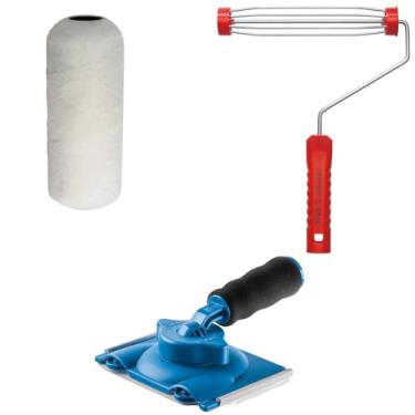 Imagem de Rolo Pele de Carneiro 23cm + Suporte Garfo 23cm + Pad Para Pintura Recorte Cantos em Parede 360°