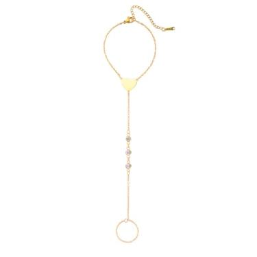 Imagem de Pulseira delicada de coração com anel de dedo para mulheres, strass, aço inoxidável, corrente fina, ajustável, não mancha, empilhável, joias modernas, presentes de Natal e dia dos namorados para ela