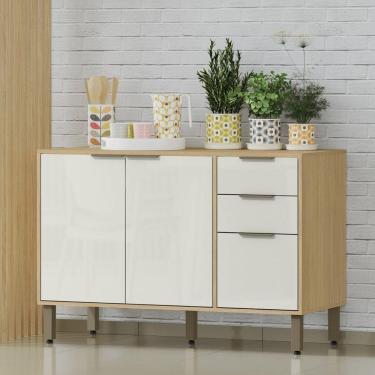 Imagem de Balcão De Pia Para Cozinha 3 Portas E 2 Gavetas 120cm (sem Cuba) - Glória Castanho-off White
