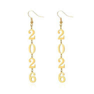 Imagem de Brincos de ouro criativo de ano novo para mulheres 2026 letra ano novo brincos pendentes de Natal véspera de ano novo festa de dança joias presentes de feriado, Small, Metal, Sem pedra preciosa