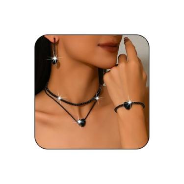 Imagem de WCRAZYE Conjunto de joias de coração de strass, colar com pingente de cristal de prata, brinco, pulseira para mulheres, casamento, noiva, Medium, Liga de aço, Sem Pedra Preciosa