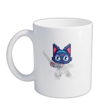 Imagem de Caneca Xícara de Café Porcelana 300ml Guerreiro Gato Pixelado com Espada