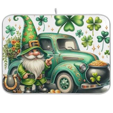 Imagem de Tapetes de secagem de louça, tapete de barra de café gnomo de São Patrício tapete de microfibra para decoração de bancada de cozinha 45 x 61 cm