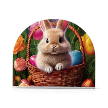 Imagem de Porta-guardanapos de acrílico com flores de coelhinho da Páscoa, porta-guardanapos para guardanapos de jantar, dispensador de guardanapos de restaurante para guardanapos de coquetel de papel de jantar