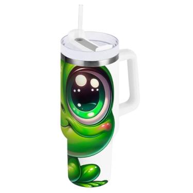 Imagem de ODAWA Copo isolado de sapo fofo de 1,134 g com alça e canudo, tampa 2 em 1 copo com isolamento duplo